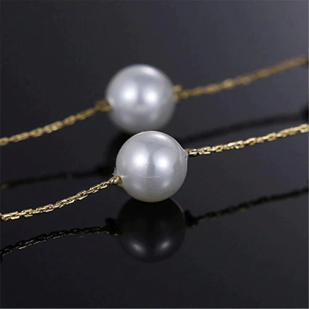 Elegant Round Pearl Gold Choker Stainless Steel Necklace Chain For Women