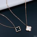 Charming Clover Flower Black, White, and Rose Gold Stainless Steel Necklace Pendant Chain for Women