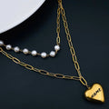 Dual Layer Pearl Paper Clip Links - Gold Stainless Steel Necklace Chain for Women