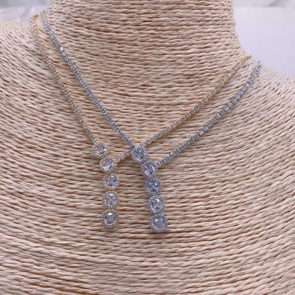 Elegant Cubic Zirconia Adjustable Slider Necklace in 18K Gold for Women