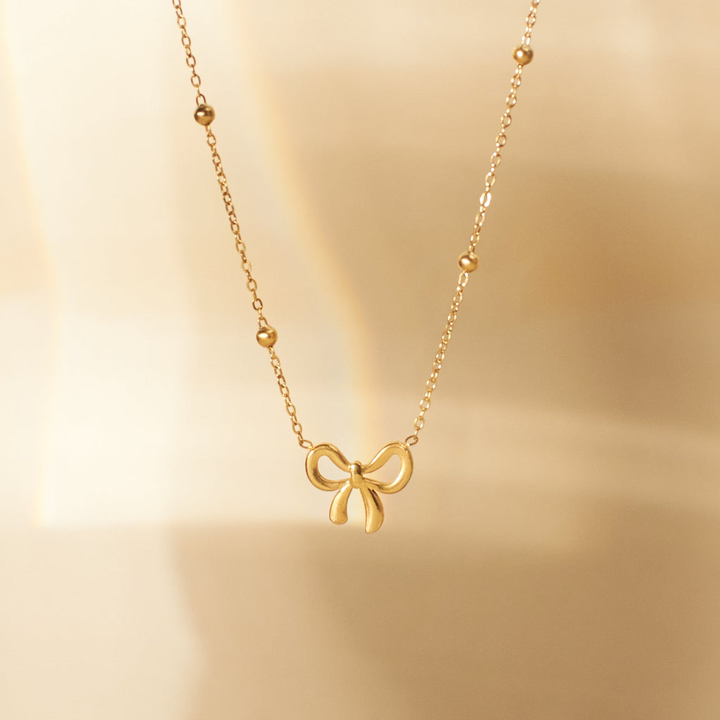 Gold Plated Anti Tarnish Infinity Bow Pendant Necklace for Women