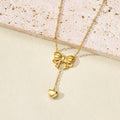 Gold Plated Stainless Steel Anti Tarnish Heart Themed Bow inspired Pendant Necklace