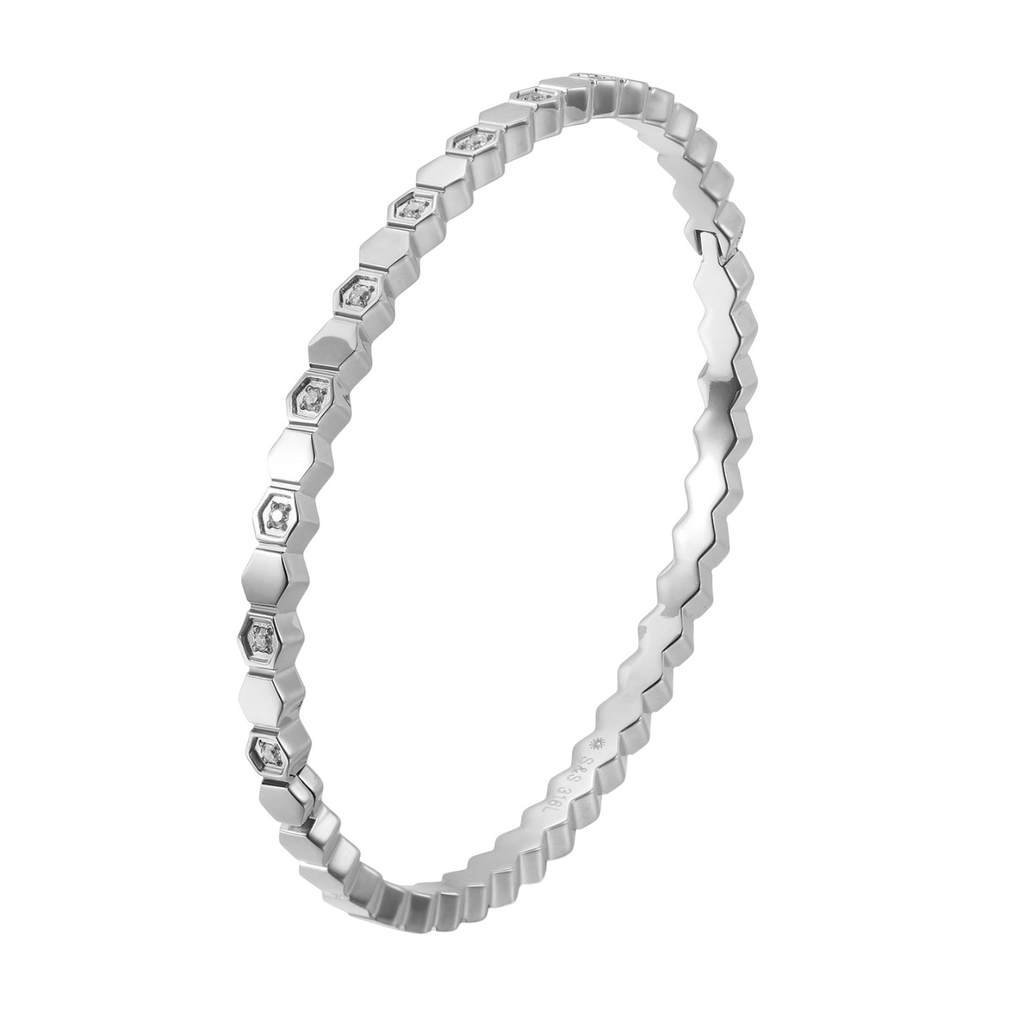 Gold-Plated AD Bangle-Style Hexagonal Anti-Tarnish Bracelet for Women