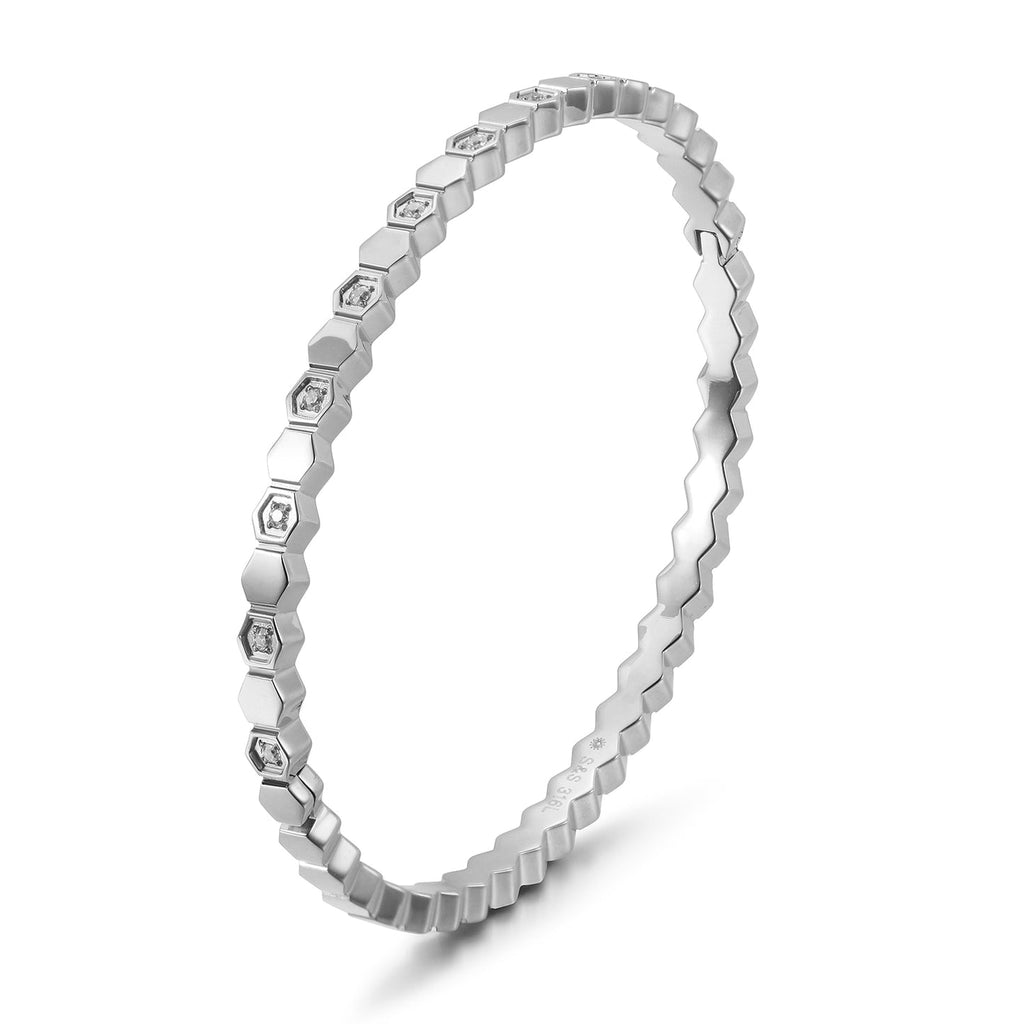Gold-Plated AD Bangle-Style Hexagonal Anti-Tarnish Bracelet for Women