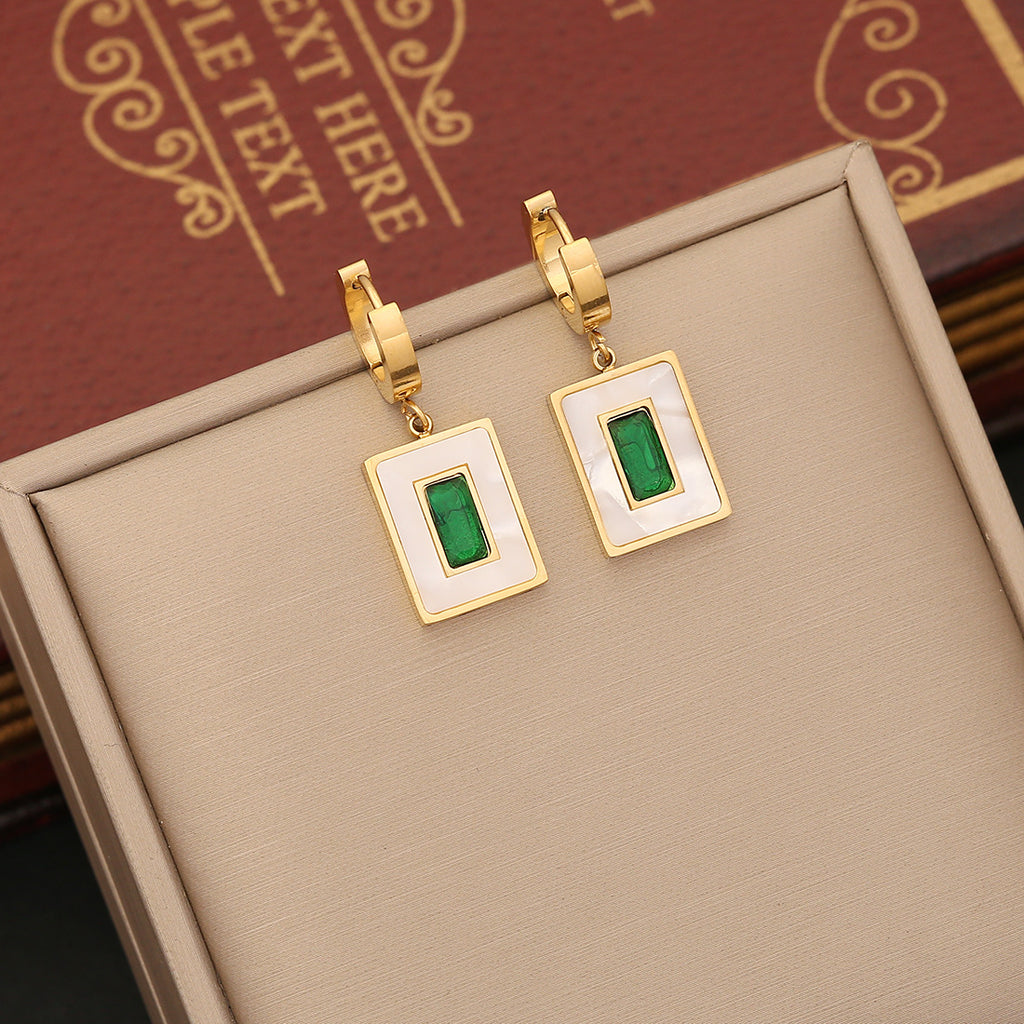 Non Tarnish 18k Gold Plated Stainless Steel Square Shell Drop Earrings for Women