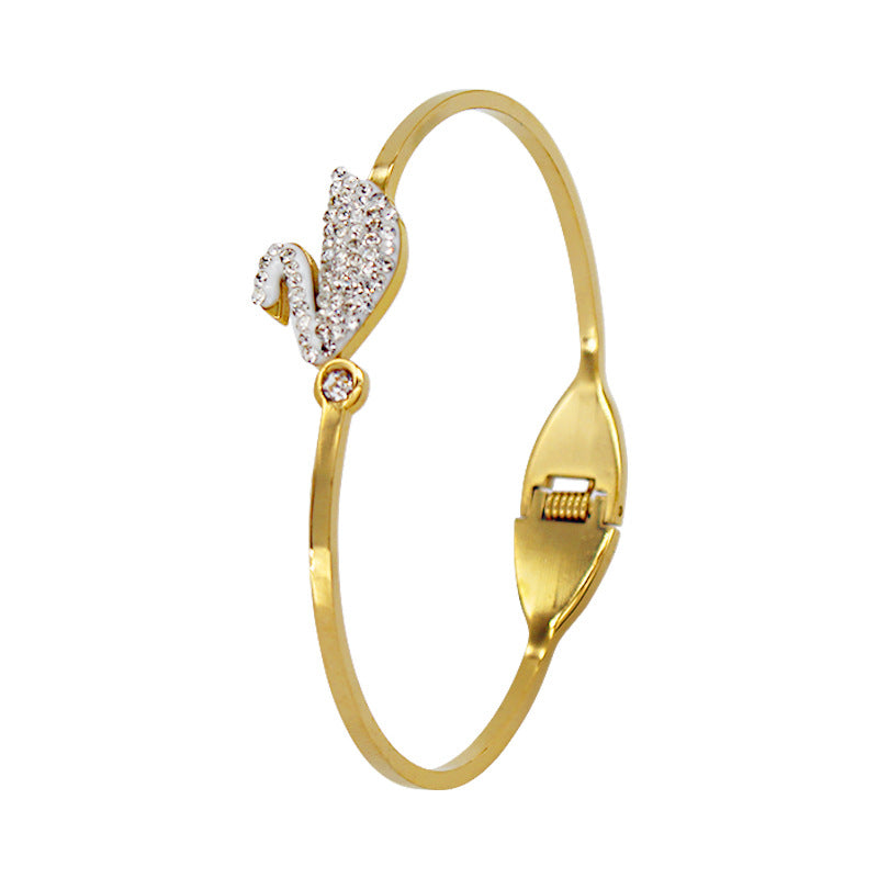 Authentic Crystal Swan Gold Plated Stainless Steel Bangle bracelet for Women