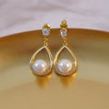 Pearl drop with Gold Plated Stainless steel Drop Earrings