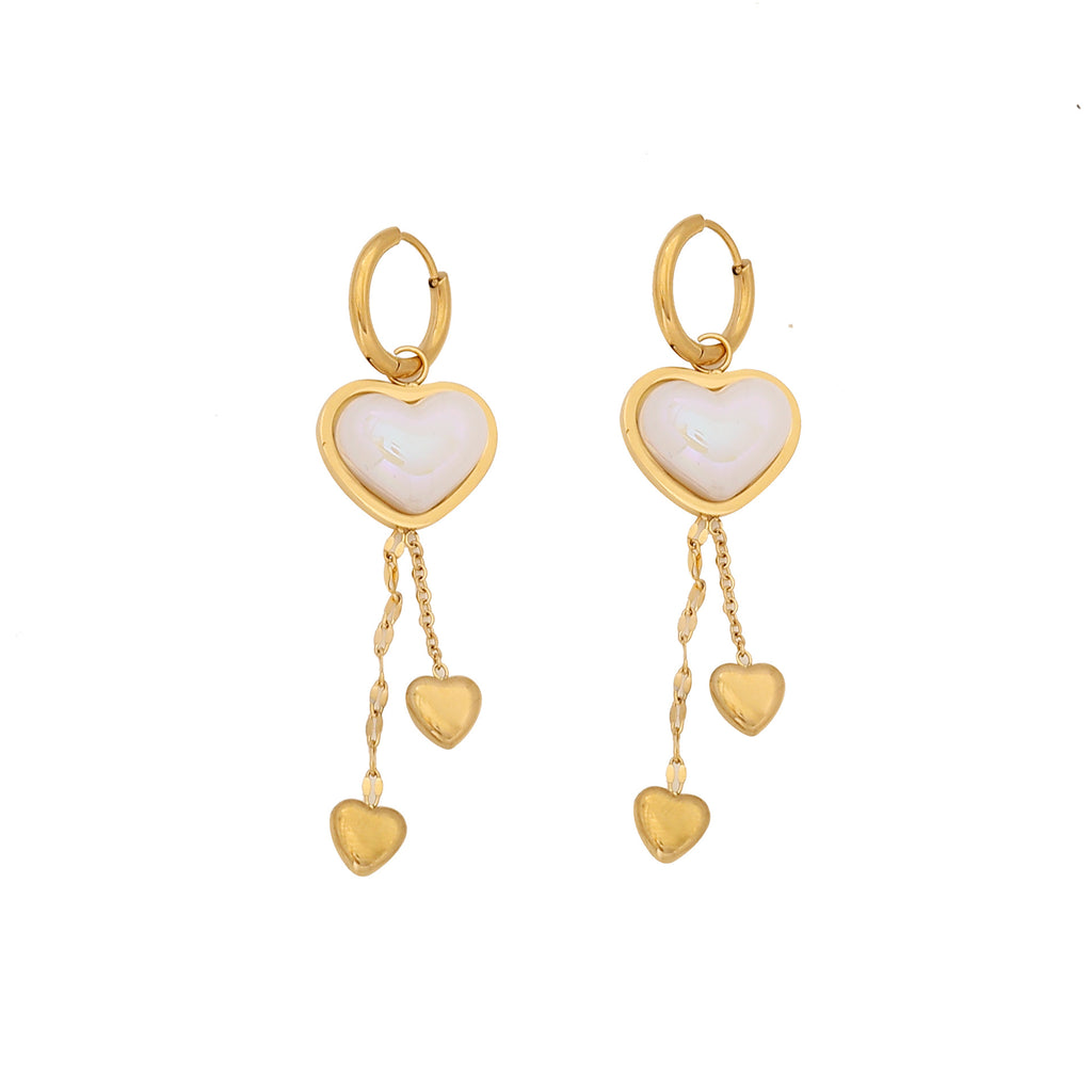 Elegant Fashion Gold Plated Heart Tassel Stainless Steel Earrings for Women