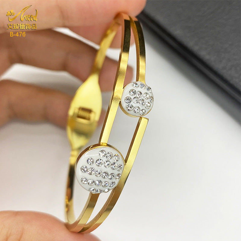 Fashionable high polished stainless steel gold-plated diamond bracelet bangle for Women