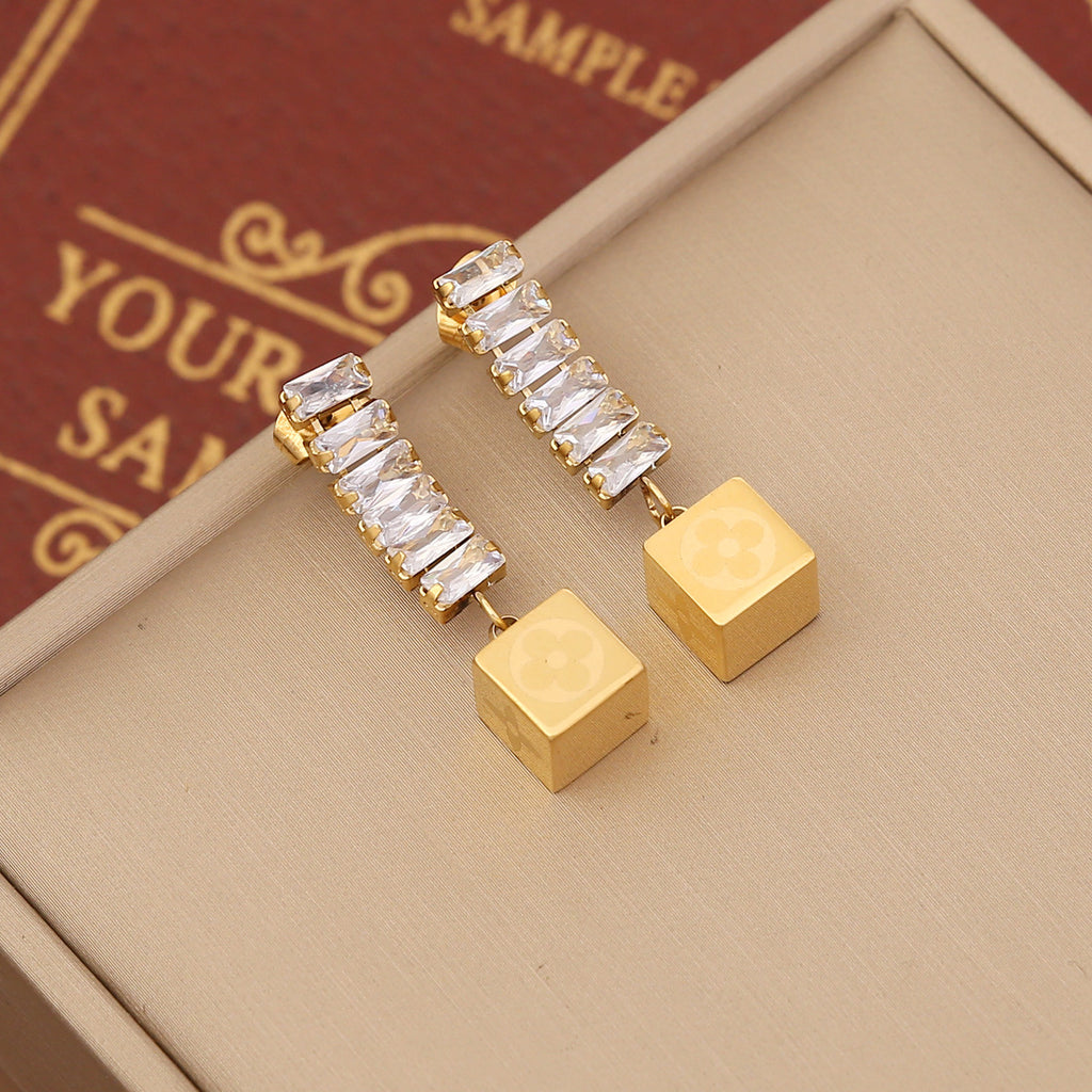 Beautiful Stainless Steel Cubic Stone Gold Plated Earrings for Women