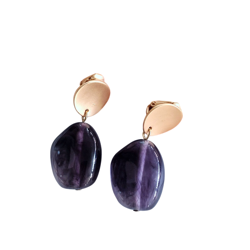 Smoky topaz Purple Dangle Gemstone Gold Plated Earrings