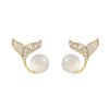 Fashion Fantasy Rhinestone Fishtail Stud with Pearl Gold Plated Earrings for Women