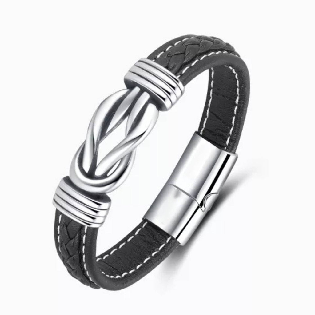 Men’s PU Leather Rope Bracelet – Black Braided Leather Wristband with Stainless Steel Clasp – Stylish & Durable Bracelet for Men