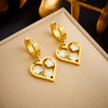 Beautiful Love Heart Drop Vintage Gold Plated Stainless Steel Earrings