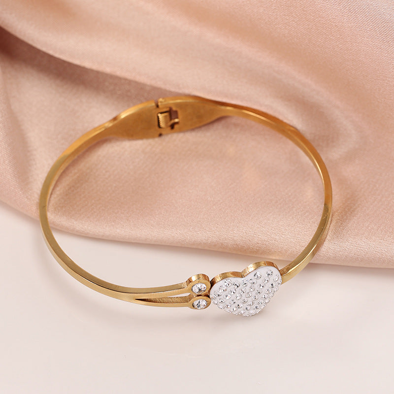 18k Gold Plated Stainless Steel Heart Inlaid With Hao Stone Fashion Bracelet for Women