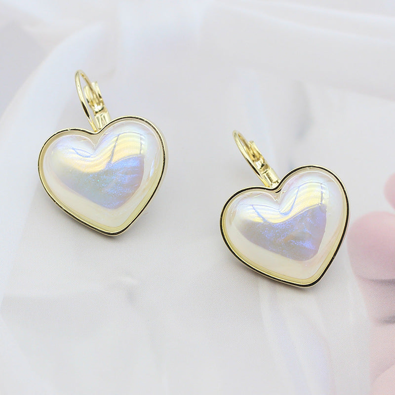 New Korean Cute Heart Shaped Pearl Hypoallergenic Earrings