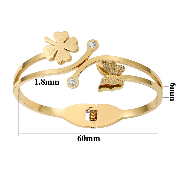 Stainless Steel Gold plated Butterfly Clover Model Women's Handcuffs