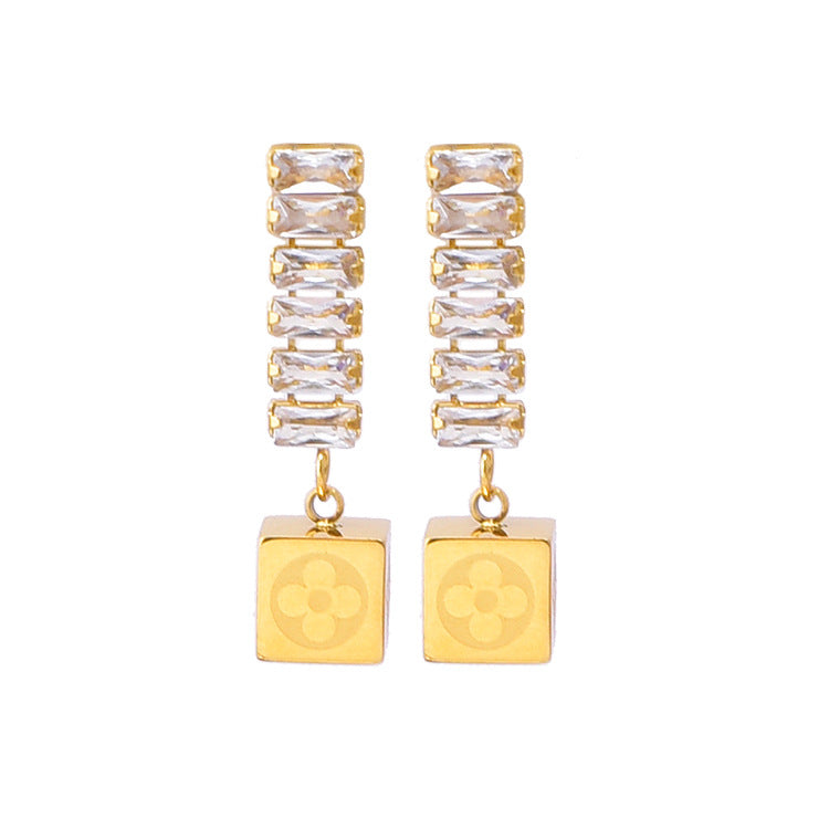 Beautiful Stainless Steel Cubic Stone Gold Plated Earrings for Women