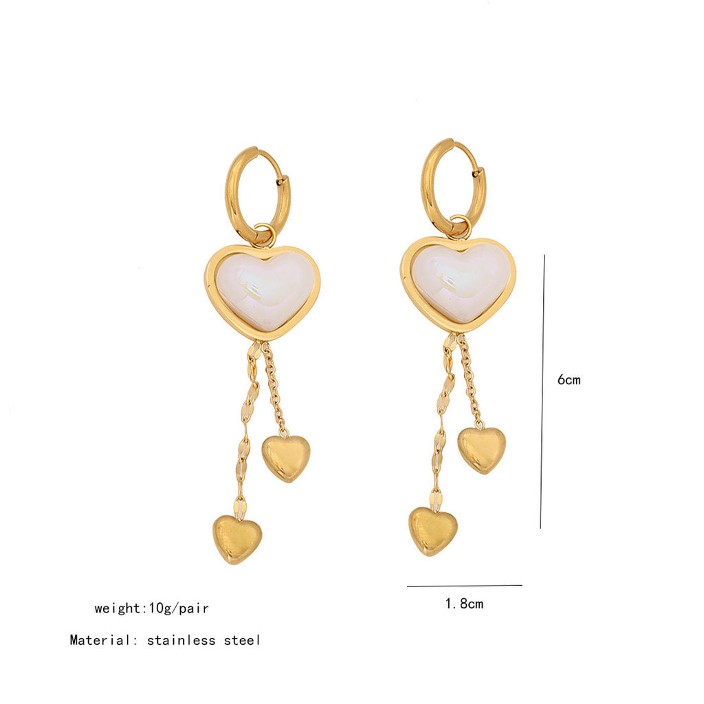 Elegant Fashion Gold Plated Heart Tassel Stainless Steel Earrings for Women