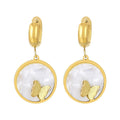 18K Gold Plated Stainless Steel White Shell with Butterfly Hoop Earrings