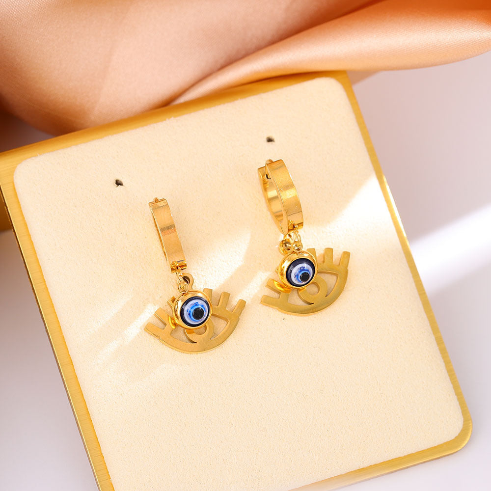 Fashion Titanium Stainless Steel Evil Eyes Earrings for Women