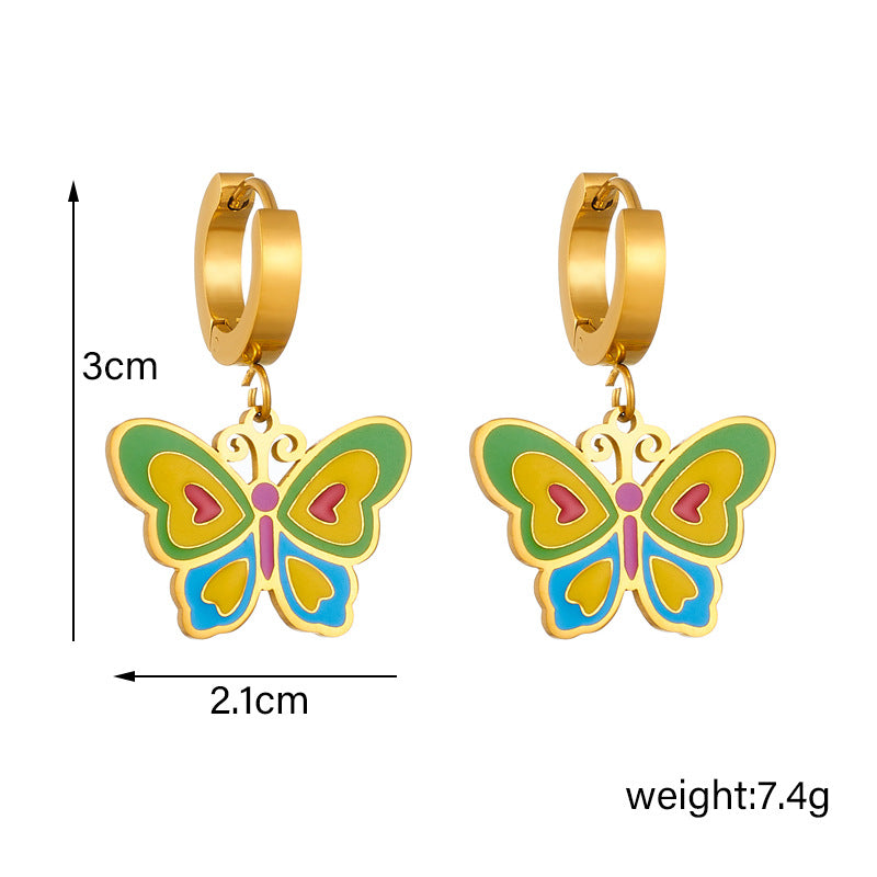 Colourful Butterfly Gold Plated Stainless Steel Earrings for Women