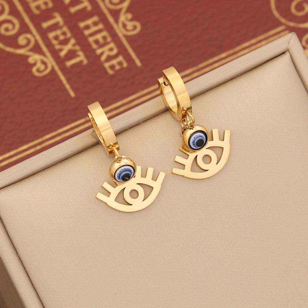 Fashion Titanium Stainless Steel Evil Eyes Earrings for Women