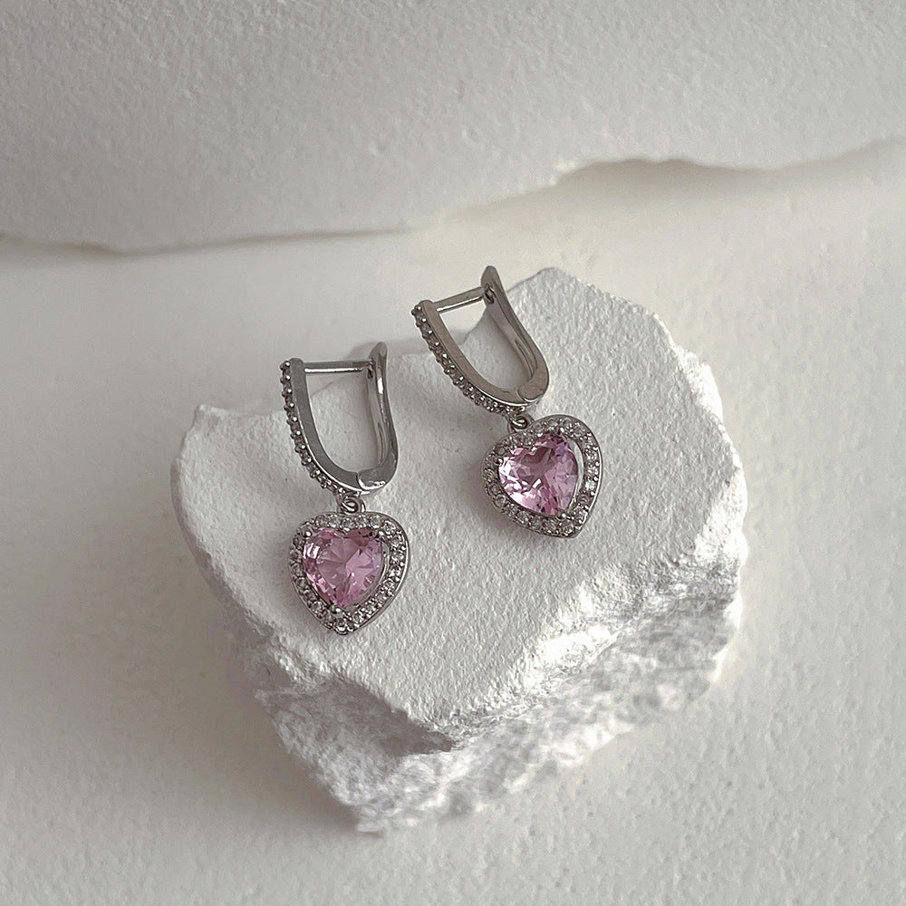 Korean Fairy Style Delicate Pink Peach Heart Design Glitter Earrings