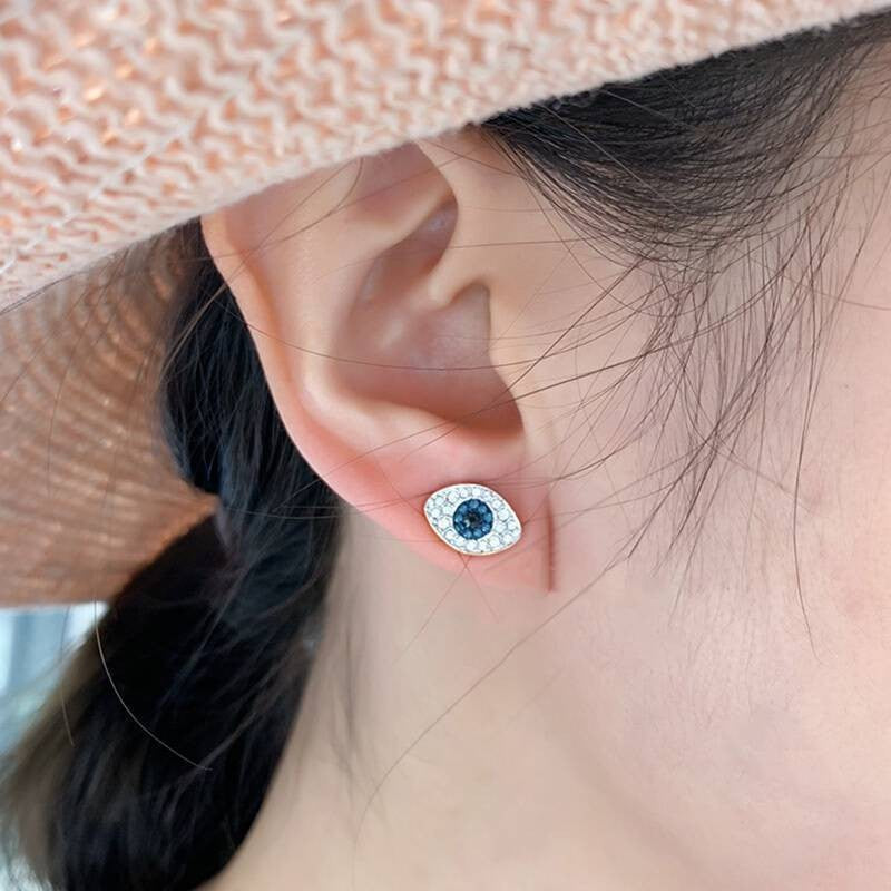 Cubic Zirconia Blue Turkish Evil Eyes Stud Earrings