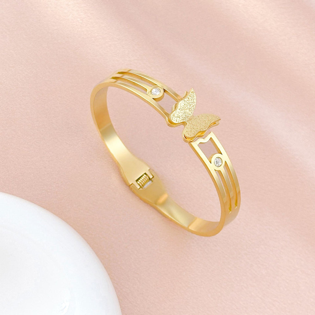 18k Gold Plated Stainless Steel Butterfly Bangle Bracelet for Women