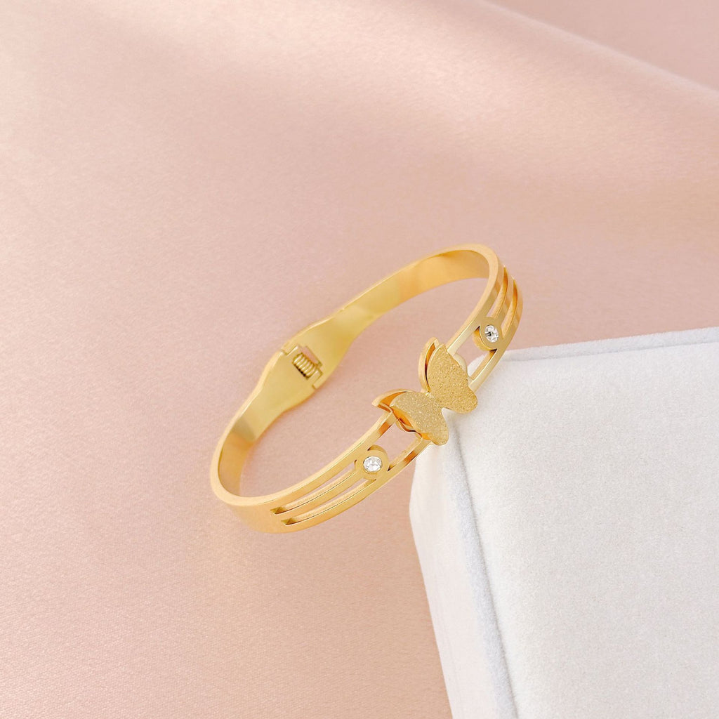 18k Gold Plated Stainless Steel Butterfly Bangle Bracelet for Women