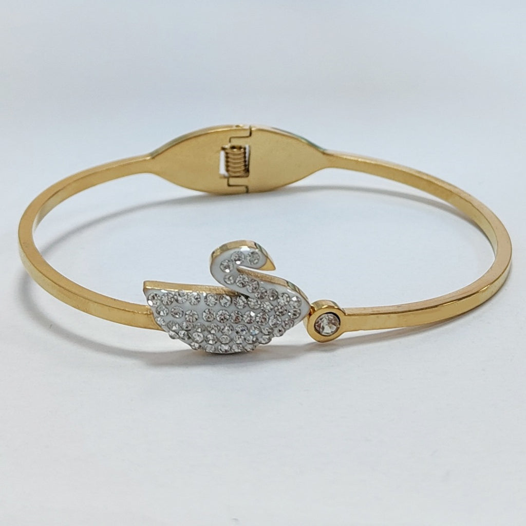 Authentic Crystal Swan Gold Plated Stainless Steel Bangle bracelet for Women