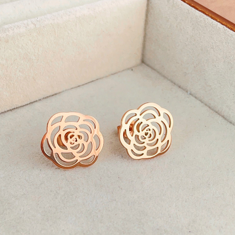 Fashion Hollow Flower Titanium Stainless Steel Stud Earrings