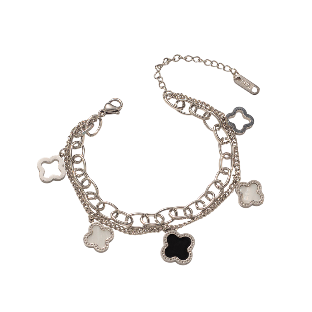 Stainless Steel Gold-Plated Mother of Pearl Clover Anti-Tarnish Bracelet for Women