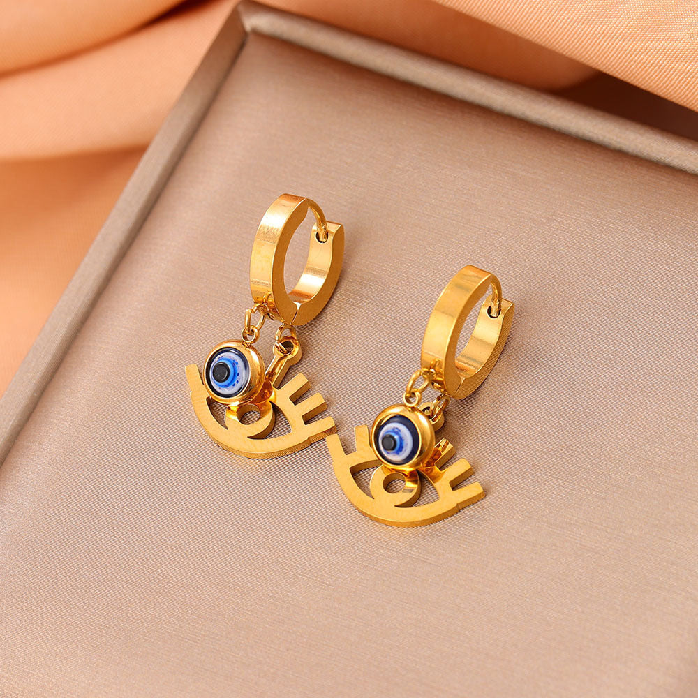 Fashion Titanium Stainless Steel Evil Eyes Earrings for Women