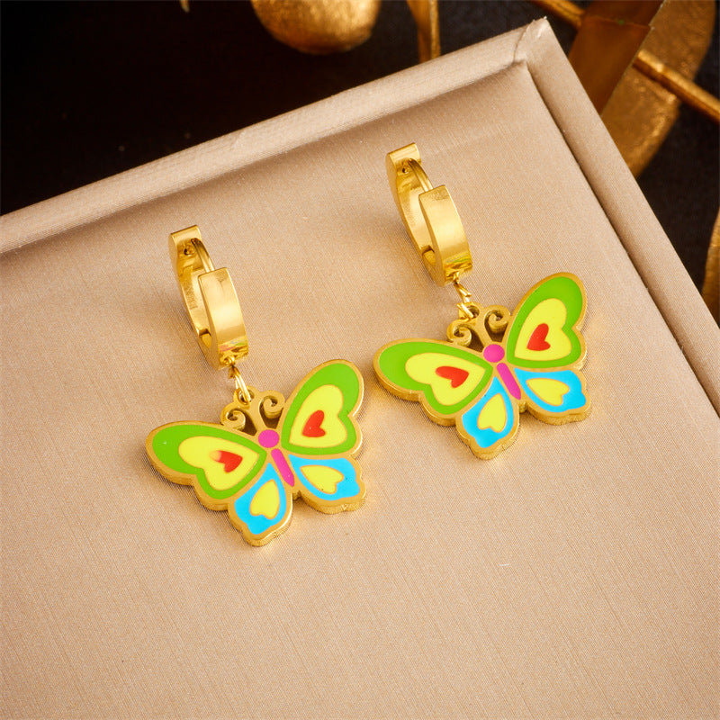 Colourful Butterfly Gold Plated Stainless Steel Earrings for Women