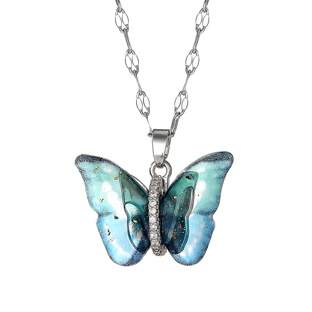 Blue Butterfly Pendant Clavicle Necklace for Women – Niche Design, Light Luxury High-End Fashion Accessory