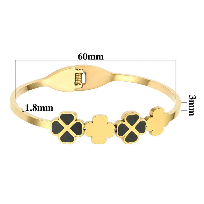 Four-leaf clover Stainless steel Gold Plated Bangle Bracelet for women