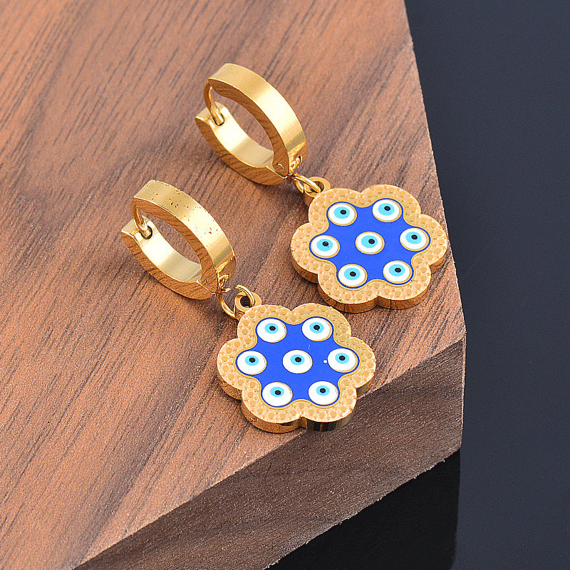 Dainty Gold Plated Stainless Steel Evil Eye Small Hoop Earrings