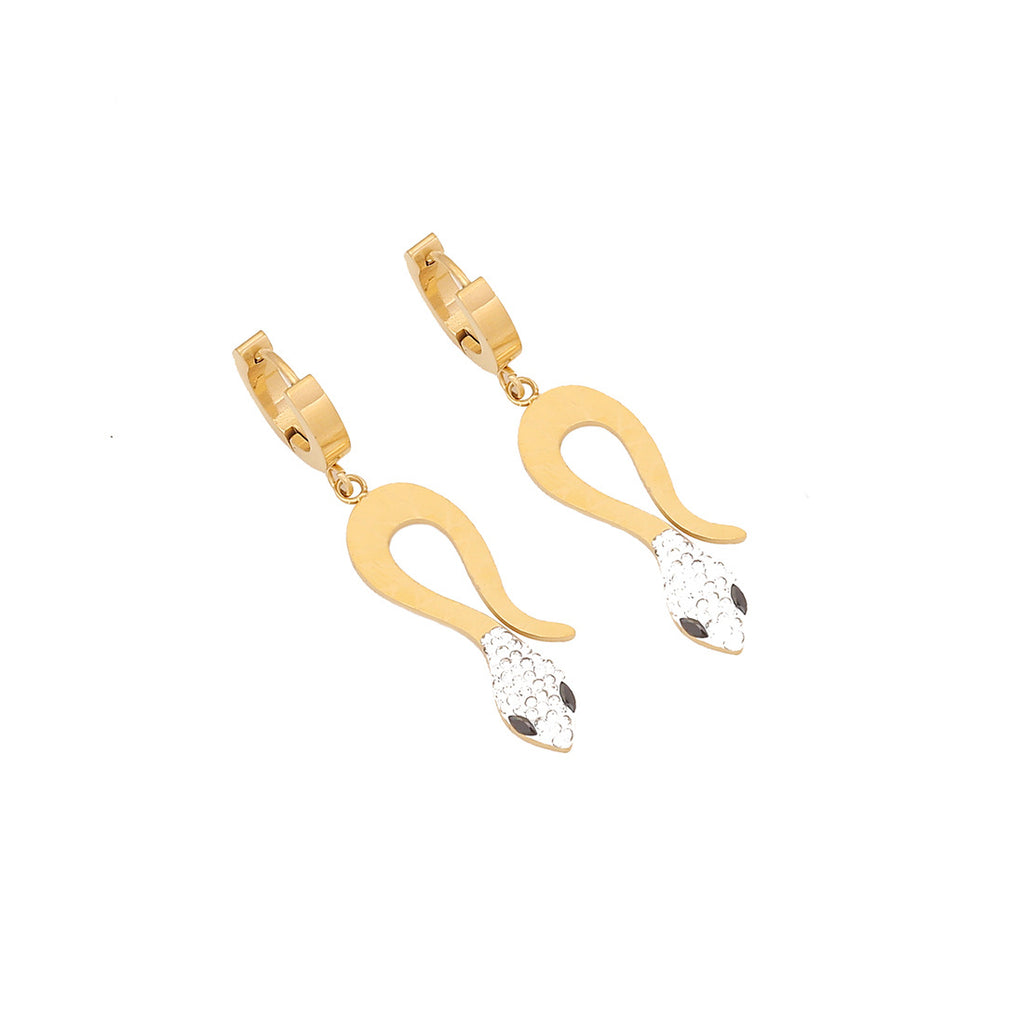 Tarnish Free Snake Dangle 18K Gold Plated Stainless Steel Hoop Earrings