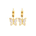 Gold Plated White Shell Butterfly Drop with Fade Proof Stainless Steel Earrings