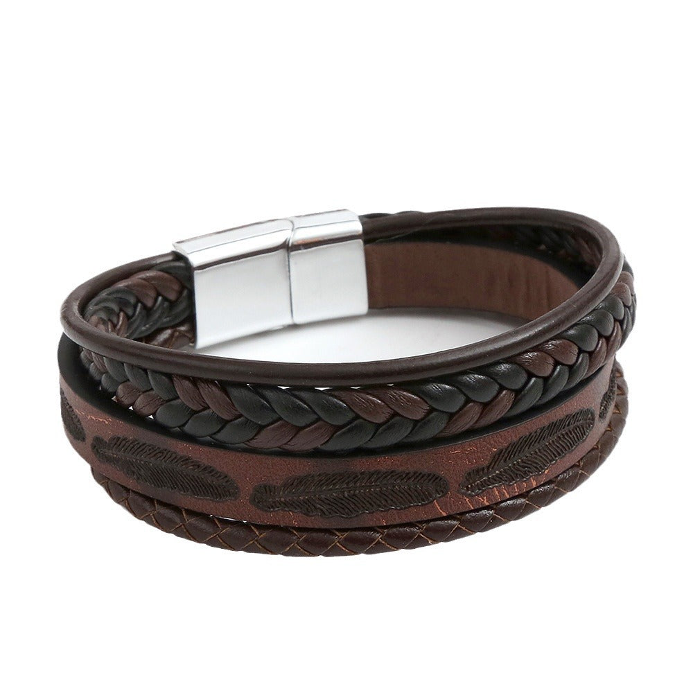 Classic Men’s Braided Leather Bracelet – Handwoven Multi-Layer Leather Wristband – Stylish Fashion Accessory for Men