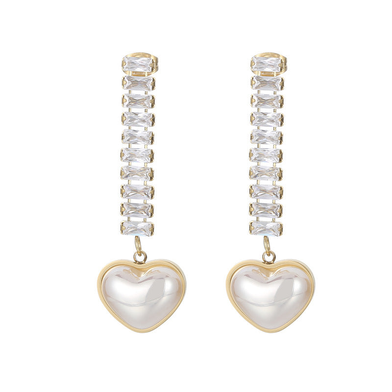 Fancy Gold plated long tassel with White Pearl small Heart design pendant Earrings