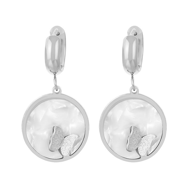 18K Gold Plated Stainless Steel White Shell with Butterfly Hoop Earrings