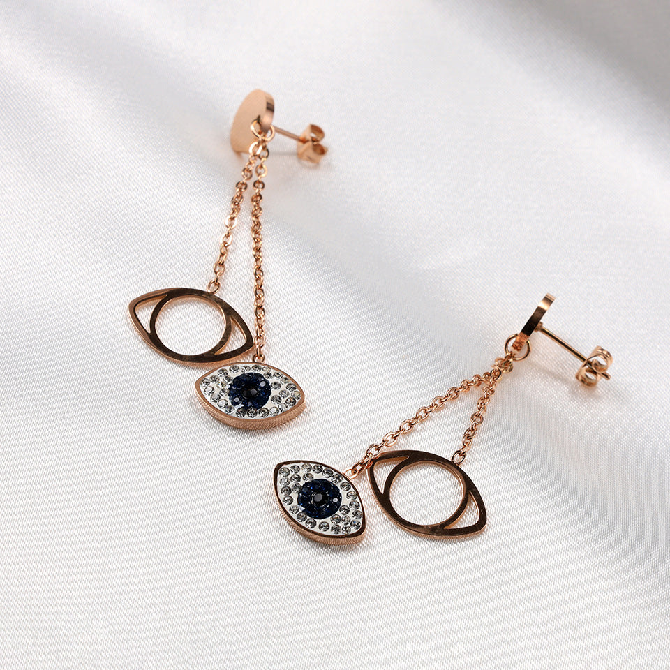 New Style Stainless Steel Blue Evil Eyes Crystal Dangle Earrings