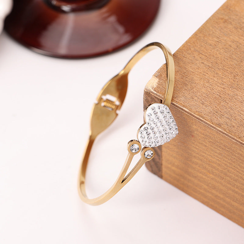 18k Gold Plated Stainless Steel Heart Inlaid With Hao Stone Fashion Bracelet for Women