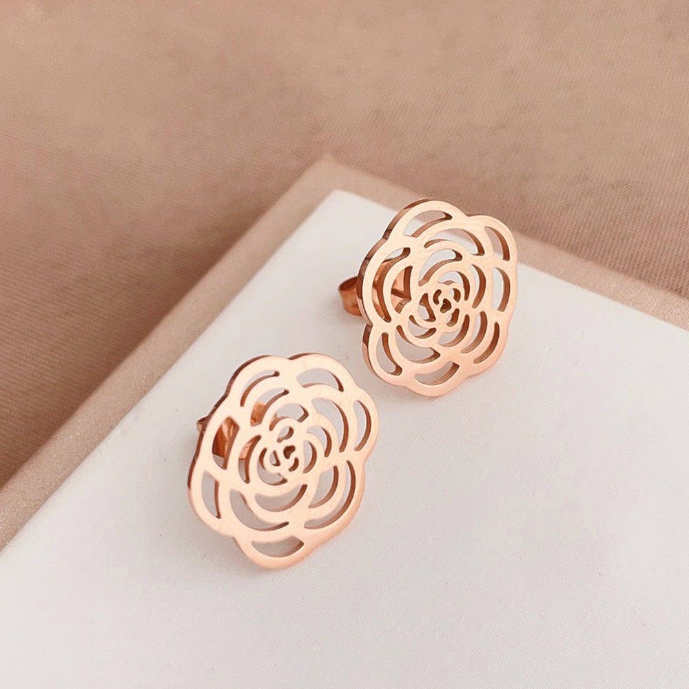 Fashion Hollow Flower Titanium Stainless Steel Stud Earrings