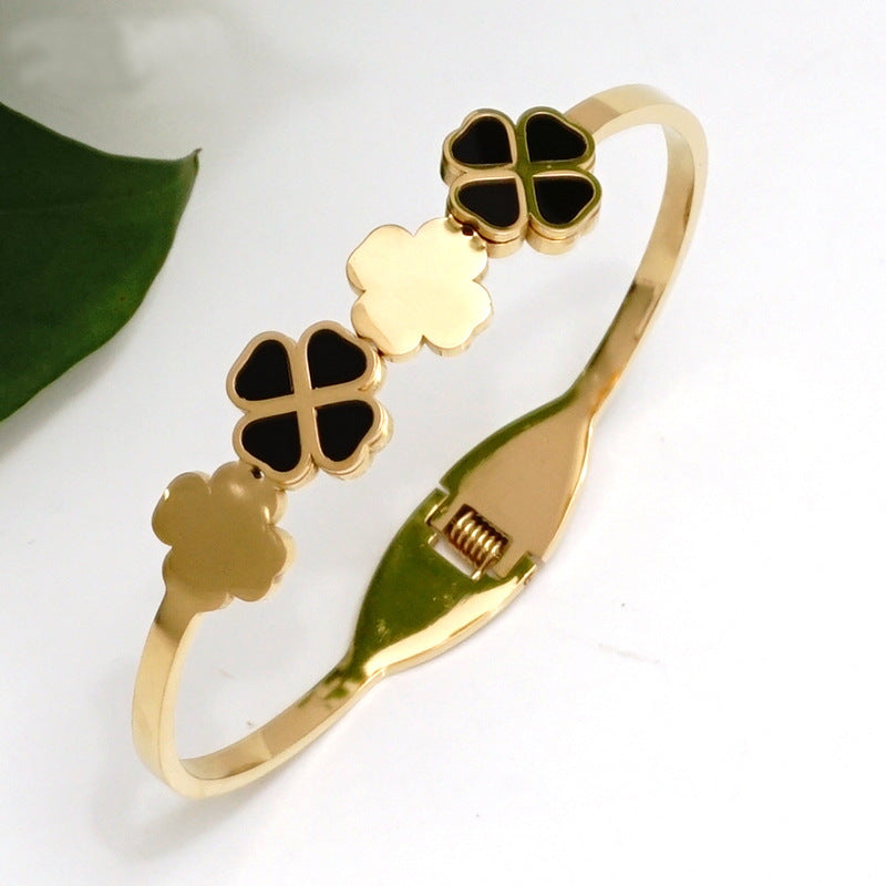 Four-leaf clover Stainless steel Gold Plated Bangle Bracelet for women