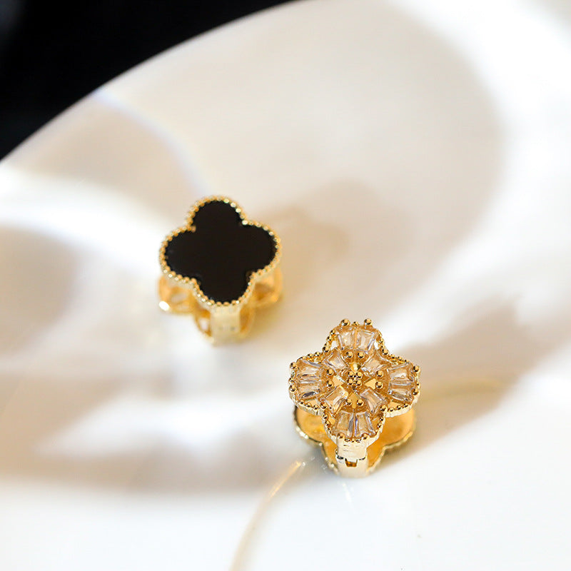 Luxury & Stylish Gold Plated Double Clover Earrings