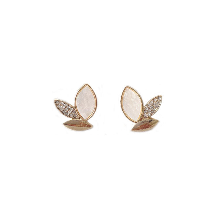 Trendy Fashion Pure Crystal Cat Eye Stone Leaf Stud Earrings For Women